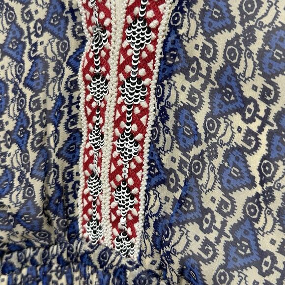 Anthropologie Vineet Bahl Block Print Maxi Dress Women‎ 0 Blue Boho Beaded Fairy - Picture 5 of 12